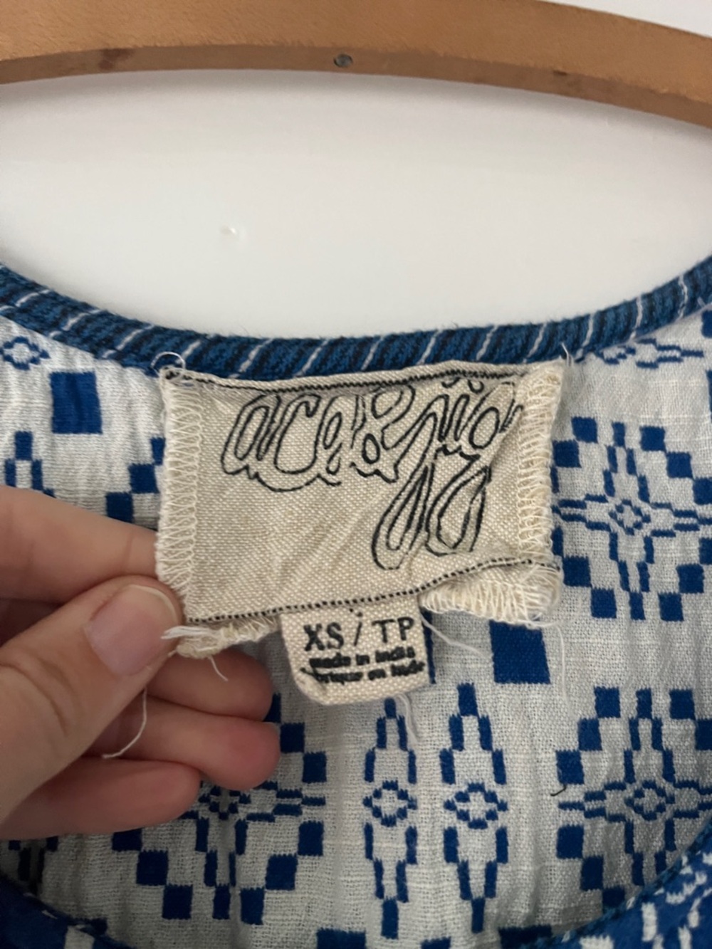 Ace & Jig Blue and White Geometric Sleeveless Blouse - Picture 3 of 5